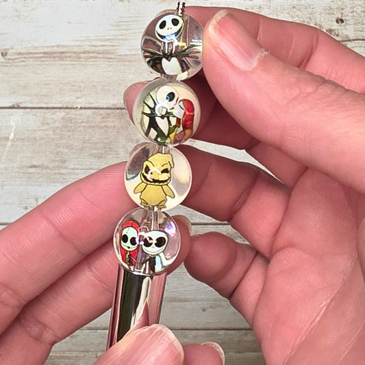 Nightmare Before Christmas Beads – Set of 10 Jack & Sally Clear Acrylic Beads | Halloween Christmas Craft Beads | Spooky Focal Beads