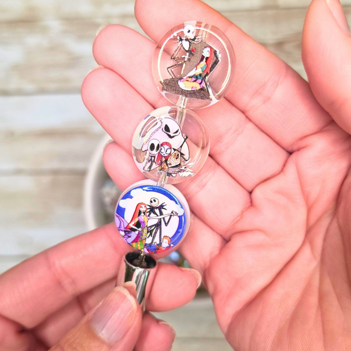 Nightmare Before Christmas Coin Beads – Set of 10 Jack Skellington & Sally Acrylic Beads – Halloween Christmas Beads for Pens, Keychains & Crafts