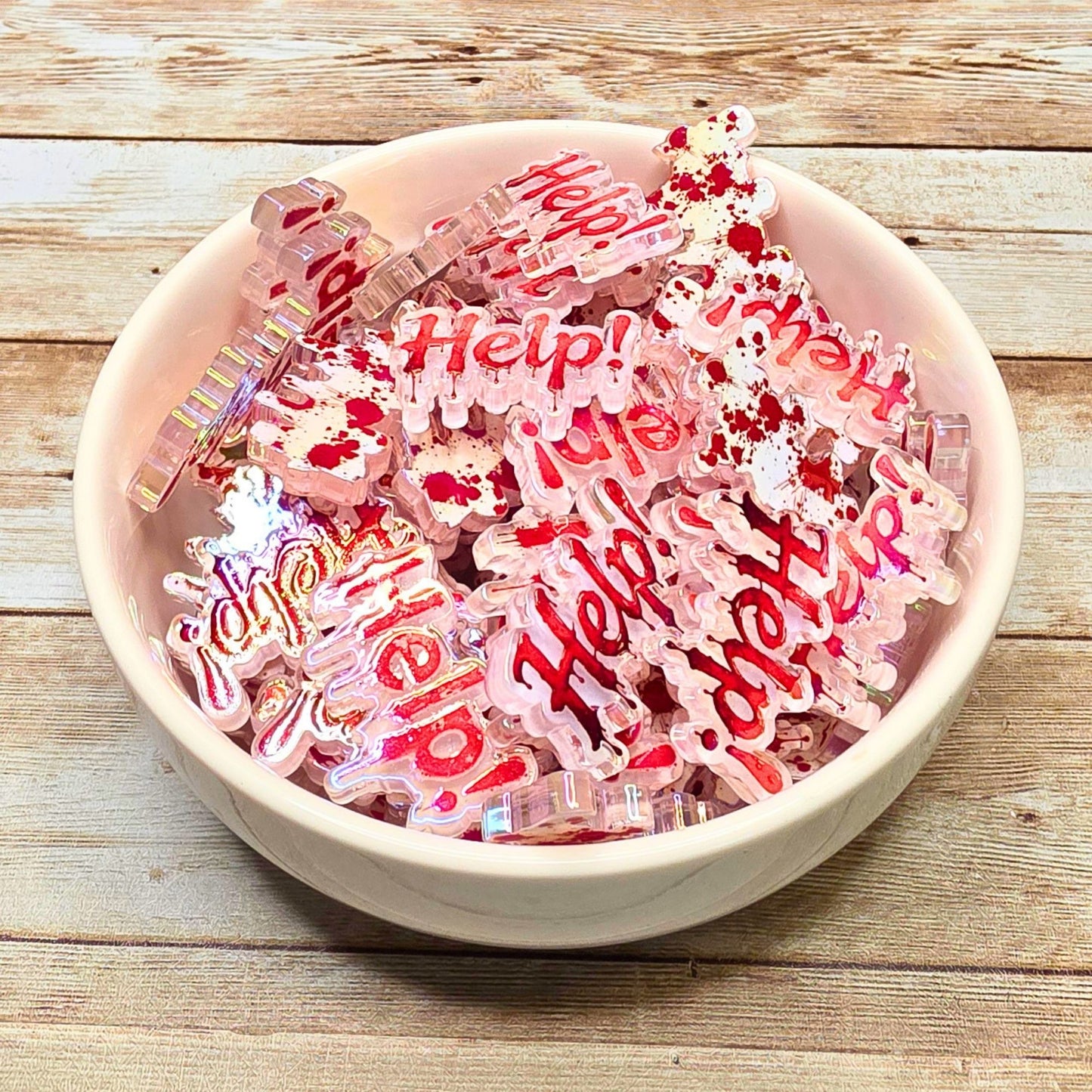 Bloody HELP Halloween Acrylic Beads – Set of 10 | Horror Spooky Focal Beads | Red Dripping Blood Beads for Pens, Keychains & Crafts