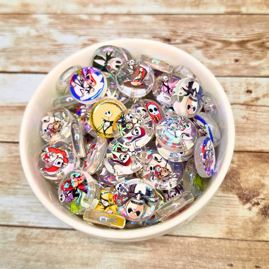 Nightmare Before Christmas Coin Beads – Set of 10 Jack Skellington & Sally Acrylic Beads – Halloween Christmas Beads for Pens, Keychains & Crafts