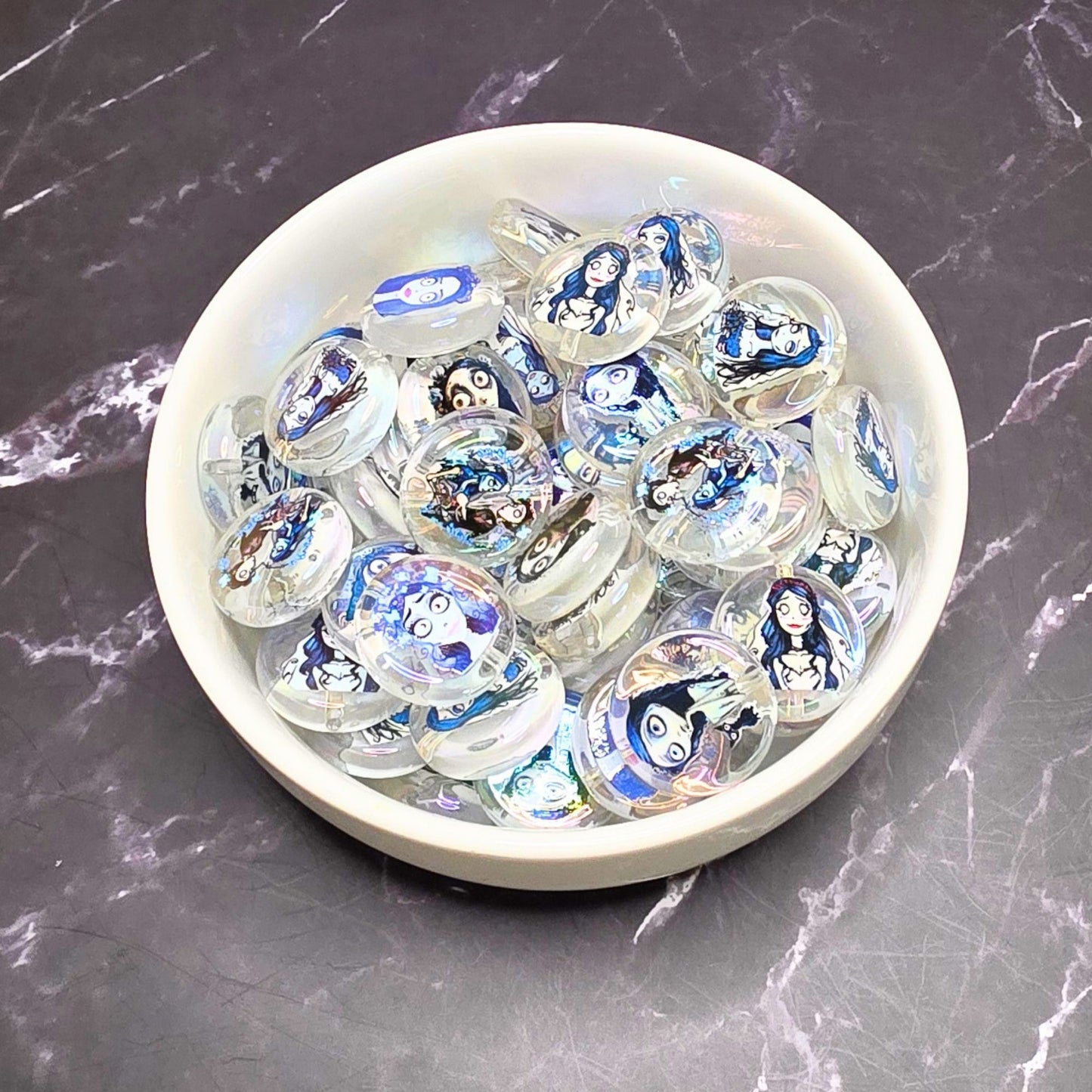 Dead Bride Coin Beads – Set of 10 | Gothic Halloween Acrylic Beads | Emily & Victor Inspired Beads | Spooky Jewelry Craft Supplies