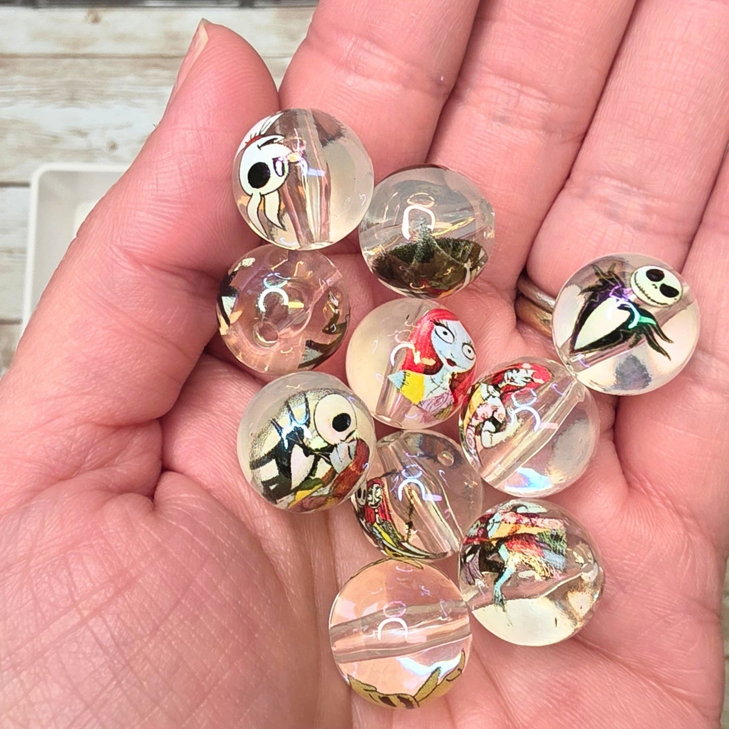 Nightmare Before Christmas Beads – Set of 10 Jack & Sally Clear Acrylic Beads | Halloween Christmas Craft Beads | Spooky Focal Beads