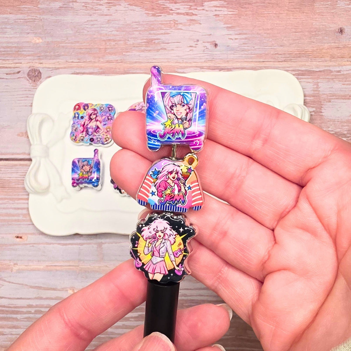 Jem and the Holograms Mixed Beads Set of 10 | Retro 80s Cartoon Beads | DIY Beaded Pens, Keychains, Bag Charms & Jewelry Making