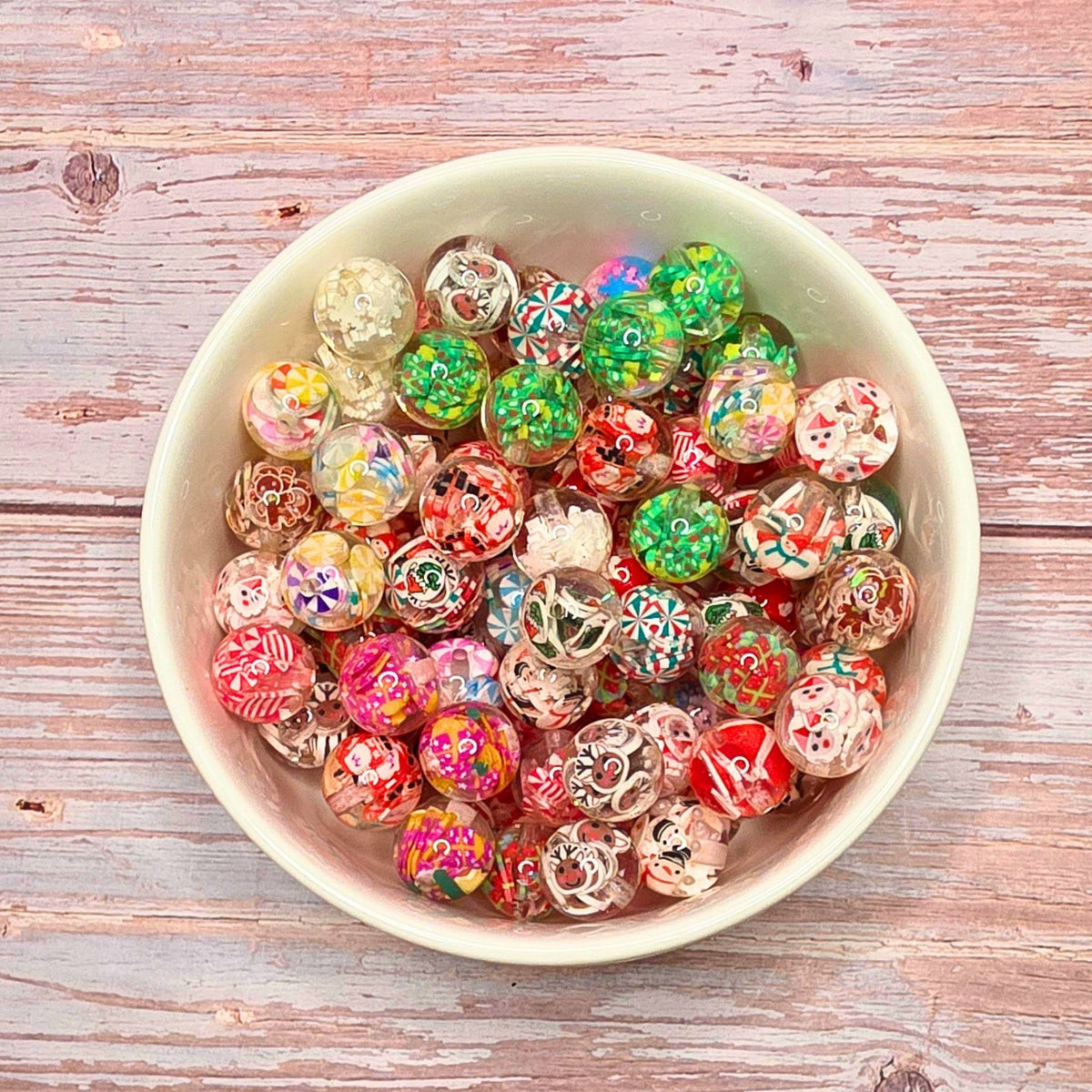 10pcs Christmas Resin Beads 16mm Round Holiday Charm Beads, Festive DIY Jewelry Making Supplies, Christmas Beads for Pens & Keychains
