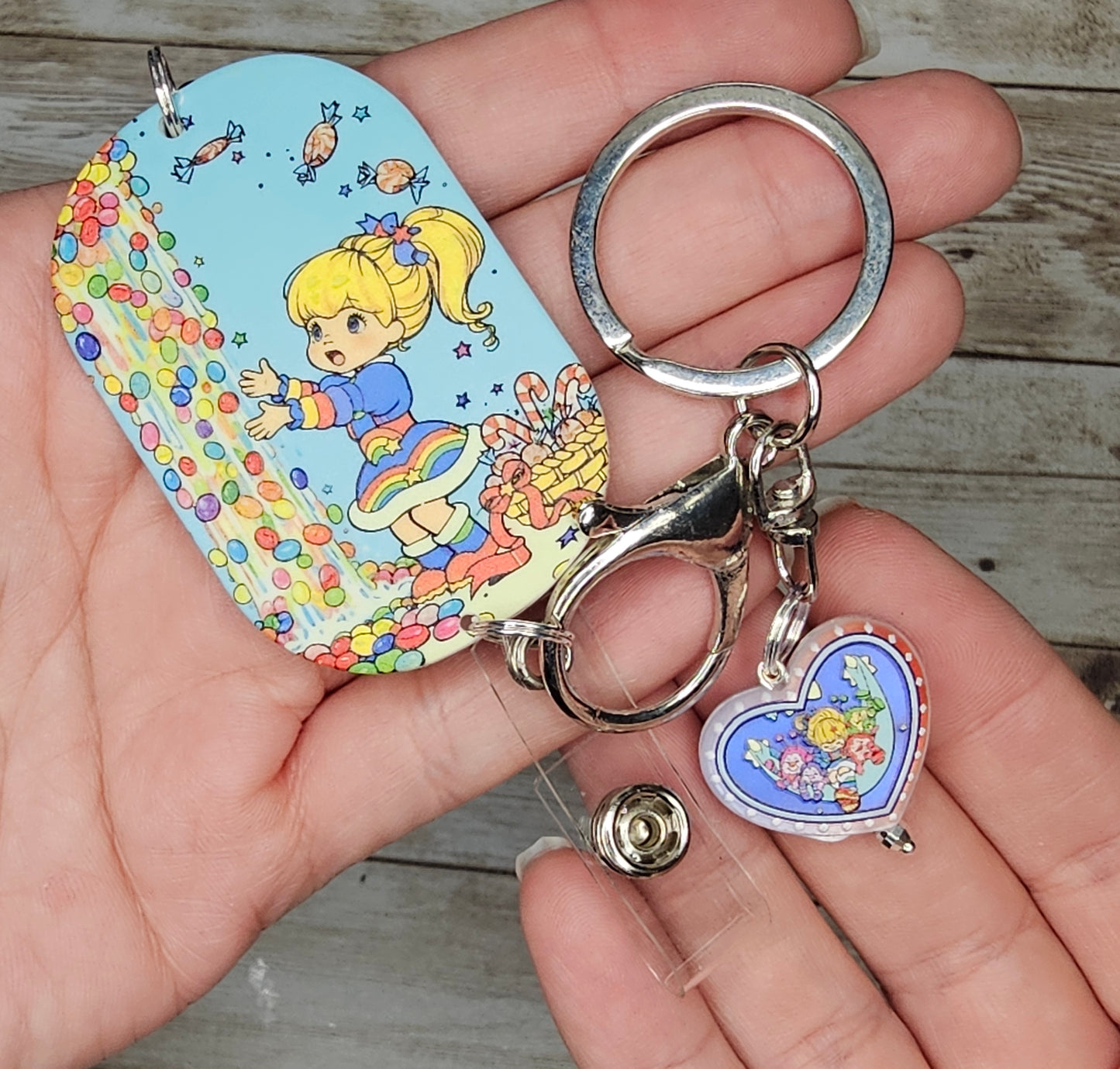 Rainbow Brite Inspired Beaded Lanyard, Retro Cartoon Badge Holder, Kawaii ID Badge Lanyard, Rainbow Keychain, Handmade Office Accessory, 80s Fan Gift