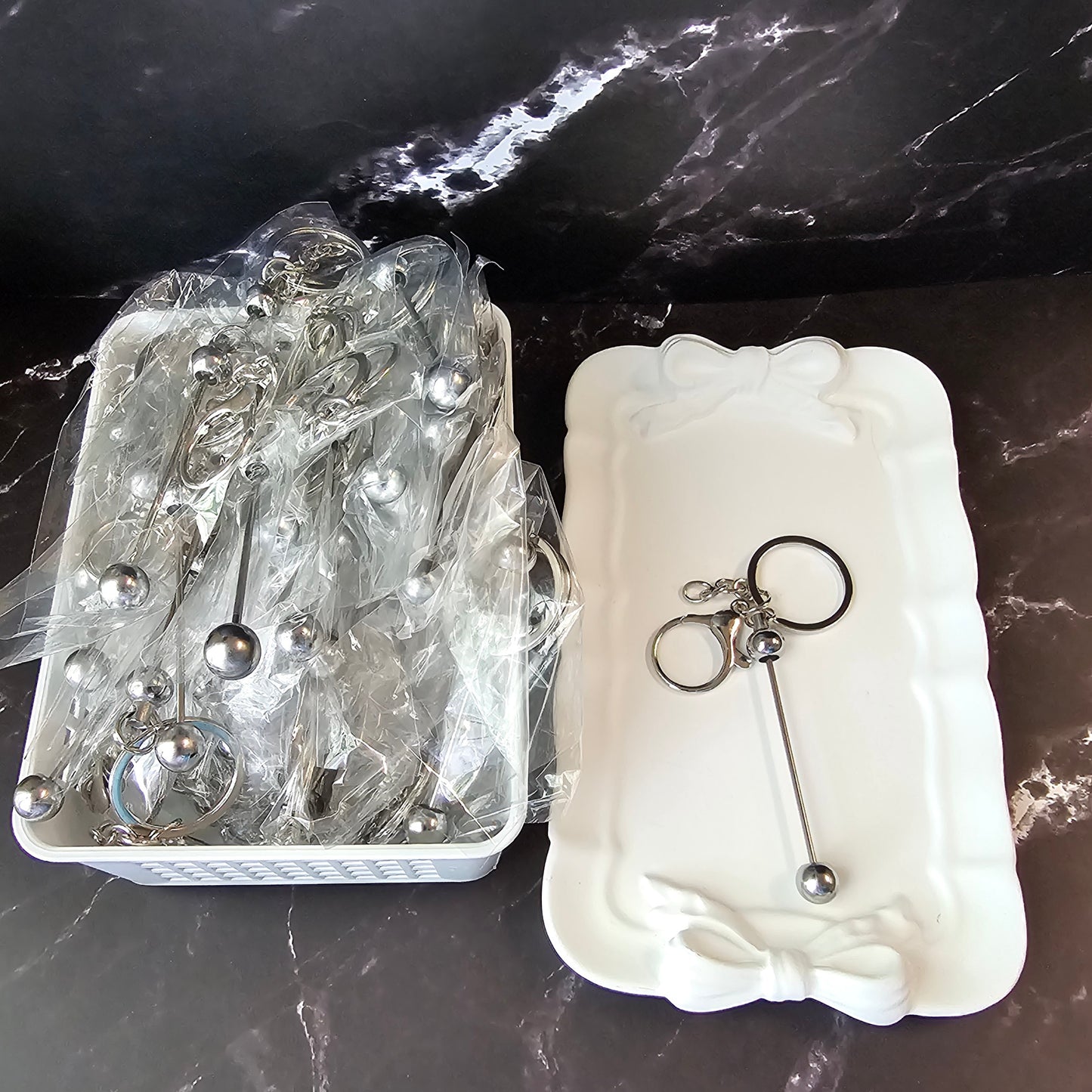 Set of 5 Silver Beadable Keychain Bars