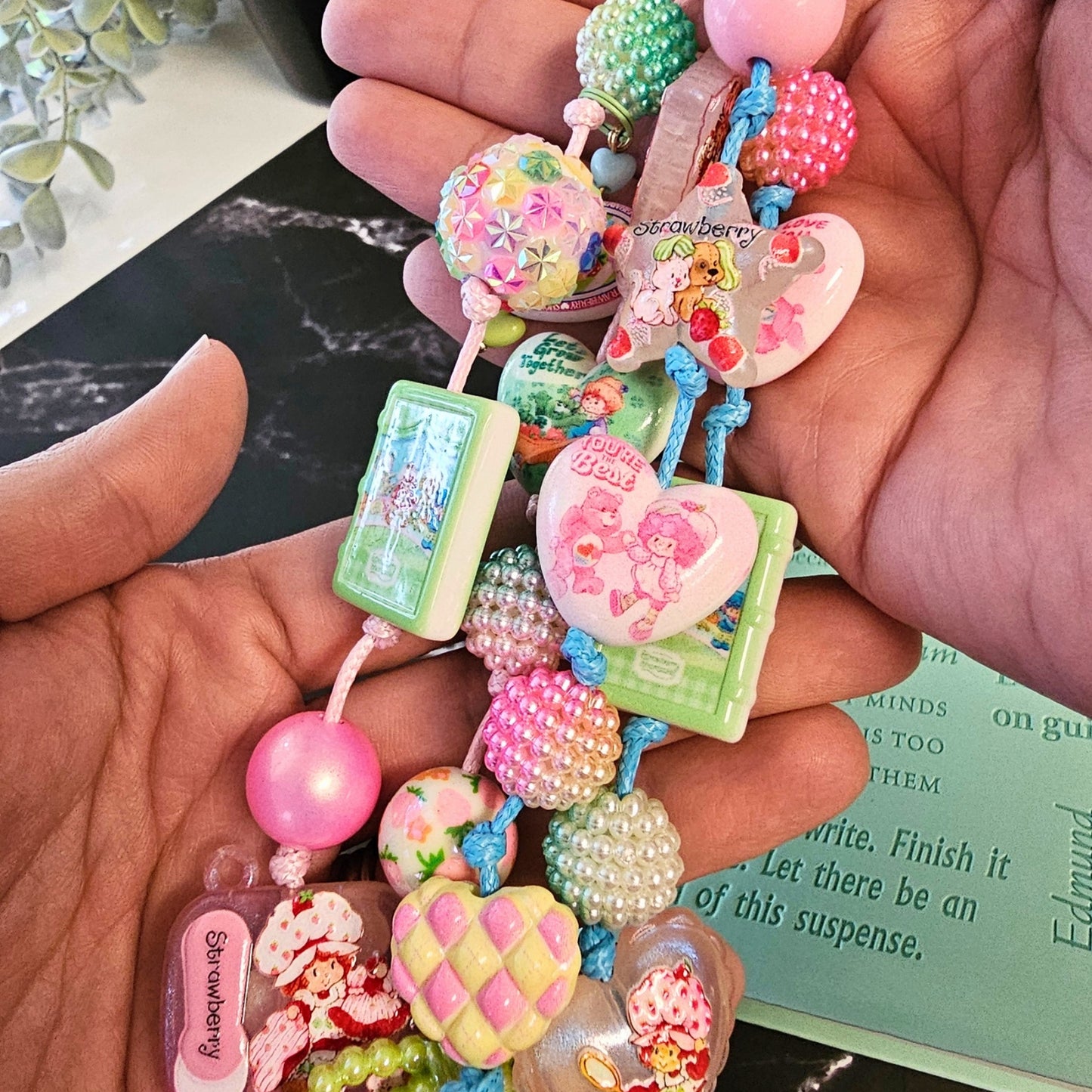 Strawberry Shortcake Beaded Bookmark | Kawaii Pink Book Accessory | Strawberry Book Lover Gift | Cute Handmade Bookmark