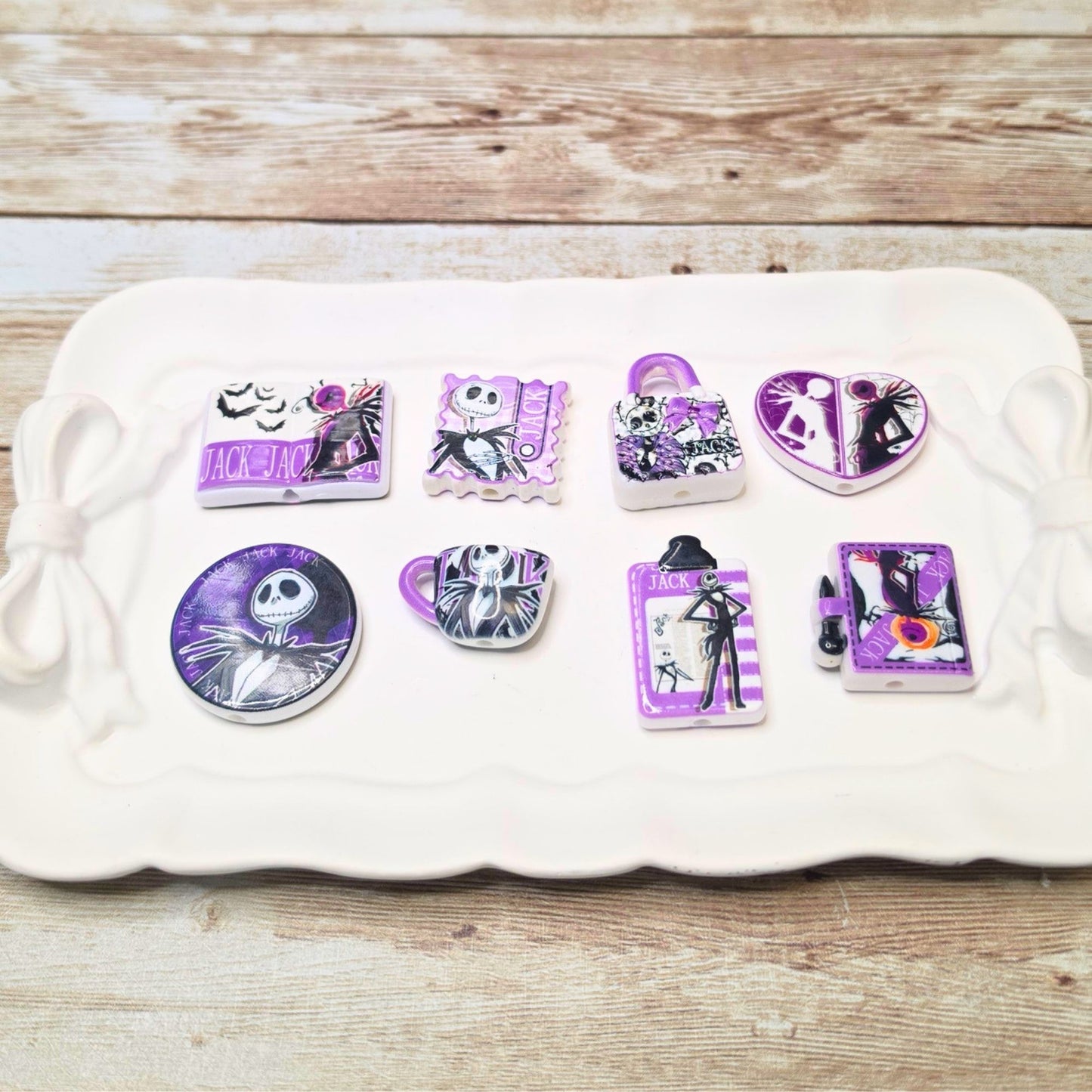 Purple Jack Skellington Beads Set of 10 – Nightmare Before Christmas Focal Beads, Halloween Acrylic Beads, Spooky Craft & Pen Supplies