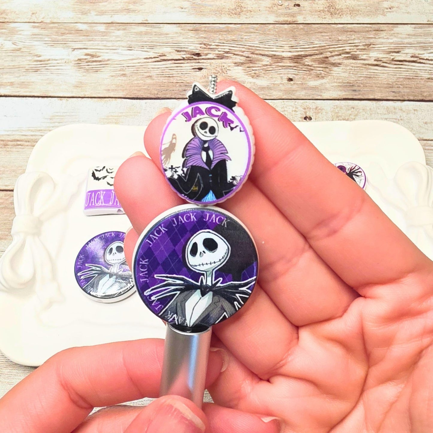 Purple Jack Skellington Beads Set of 10 – Nightmare Before Christmas Focal Beads, Halloween Acrylic Beads, Spooky Craft & Pen Supplies