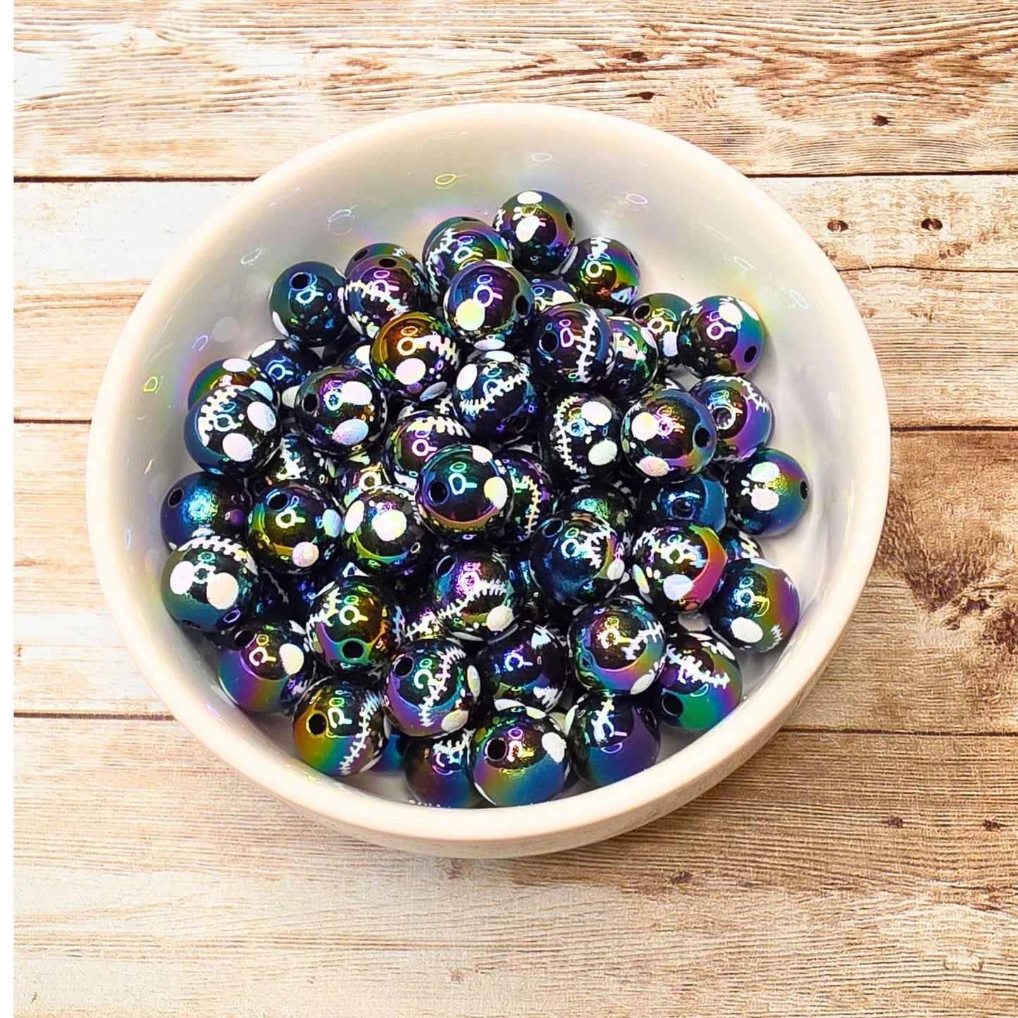Black Jack Skellington Face Beads 16mm Round – Set of 10 Halloween Skull Beads, Spooky Character Beads for Pens & Crafts