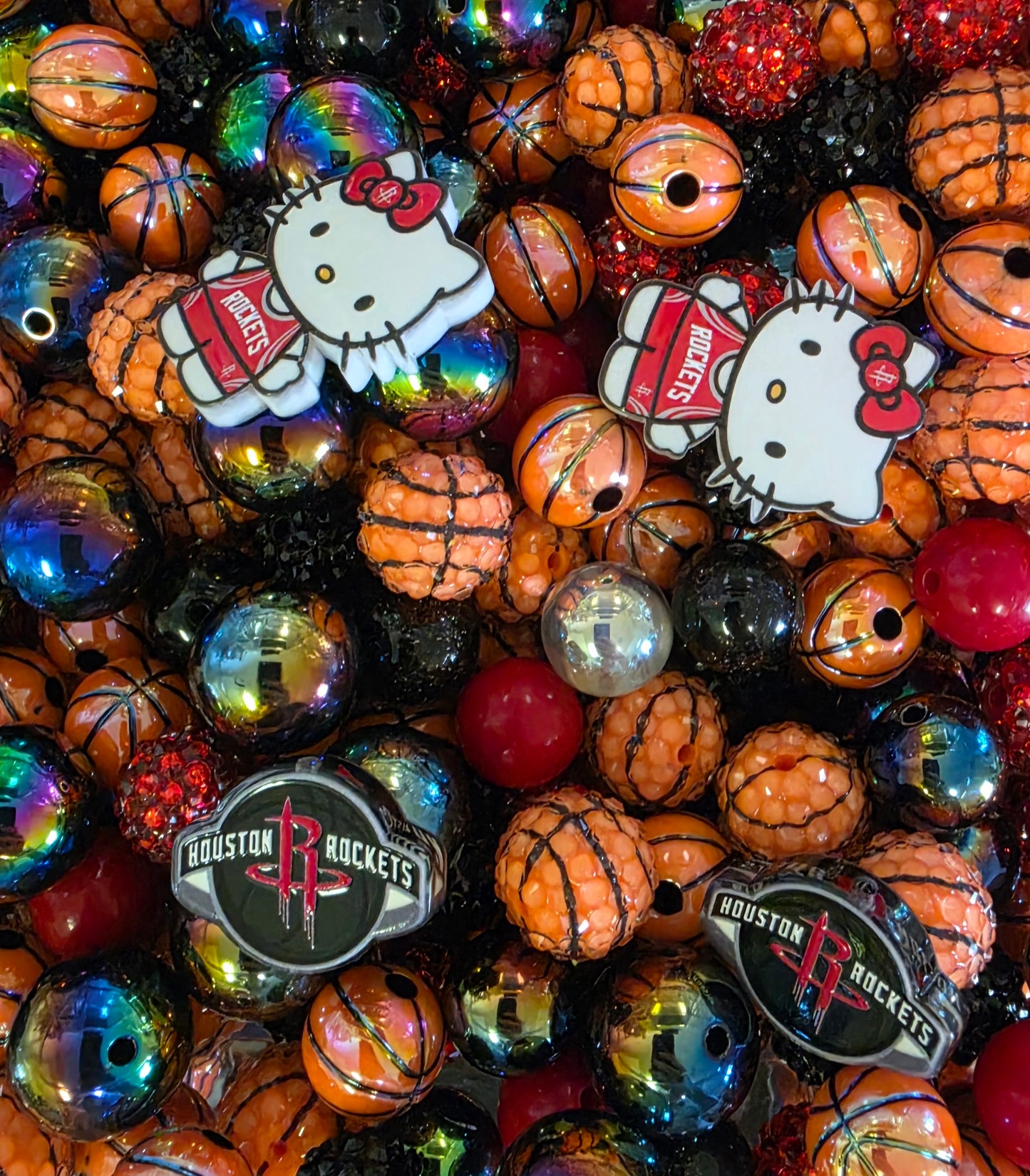 Houston Basketball Bead Scoop – 50–60 Mixed Beads ❤️🖤