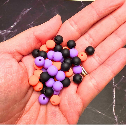8mm Halloween Beads – Black, Purple & Orange Round Bead Mix – 60-70 Beads – Spooky Craft Beads for Jewelry, Pens & DIY Projects