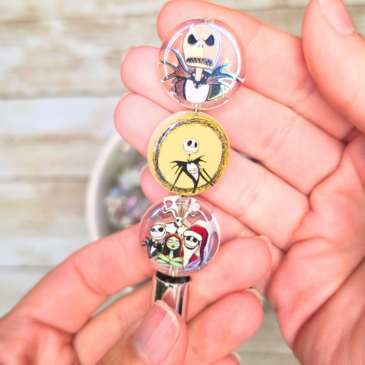 Nightmare Before Christmas Coin Beads – Set of 10 Jack Skellington & Sally Acrylic Beads – Halloween Christmas Beads for Pens, Keychains & Crafts