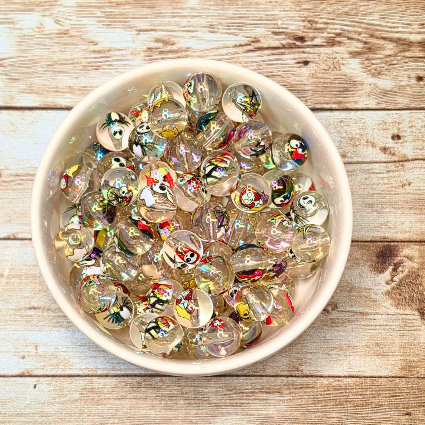 Nightmare Before Christmas Beads – Set of 10 Jack & Sally Clear Acrylic Beads | Halloween Christmas Craft Beads | Spooky Focal Beads