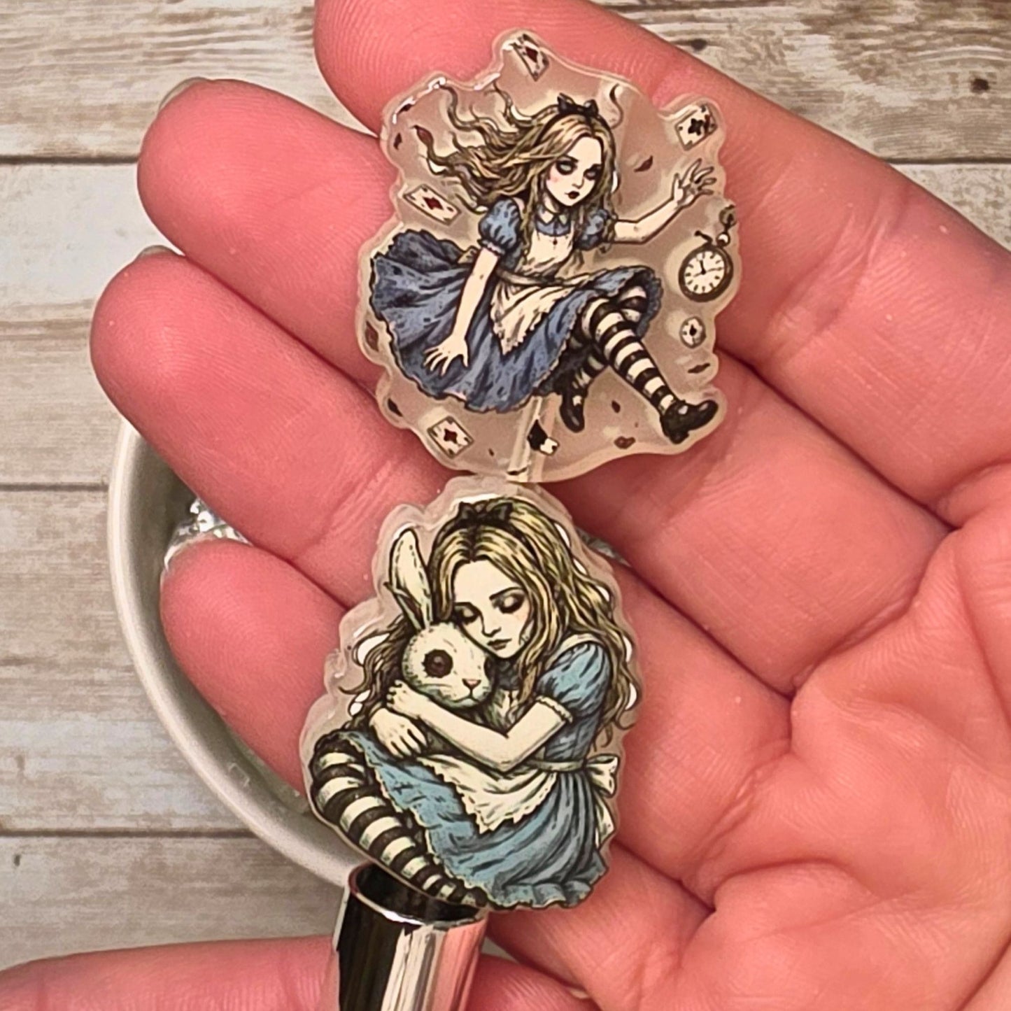 Glow in the Dark Alice in Wonderland Halloween Focal Bead | Spooky Alice Acrylic Bead | Gothic Fairy Tale DIY Jewelry & Craft Supply