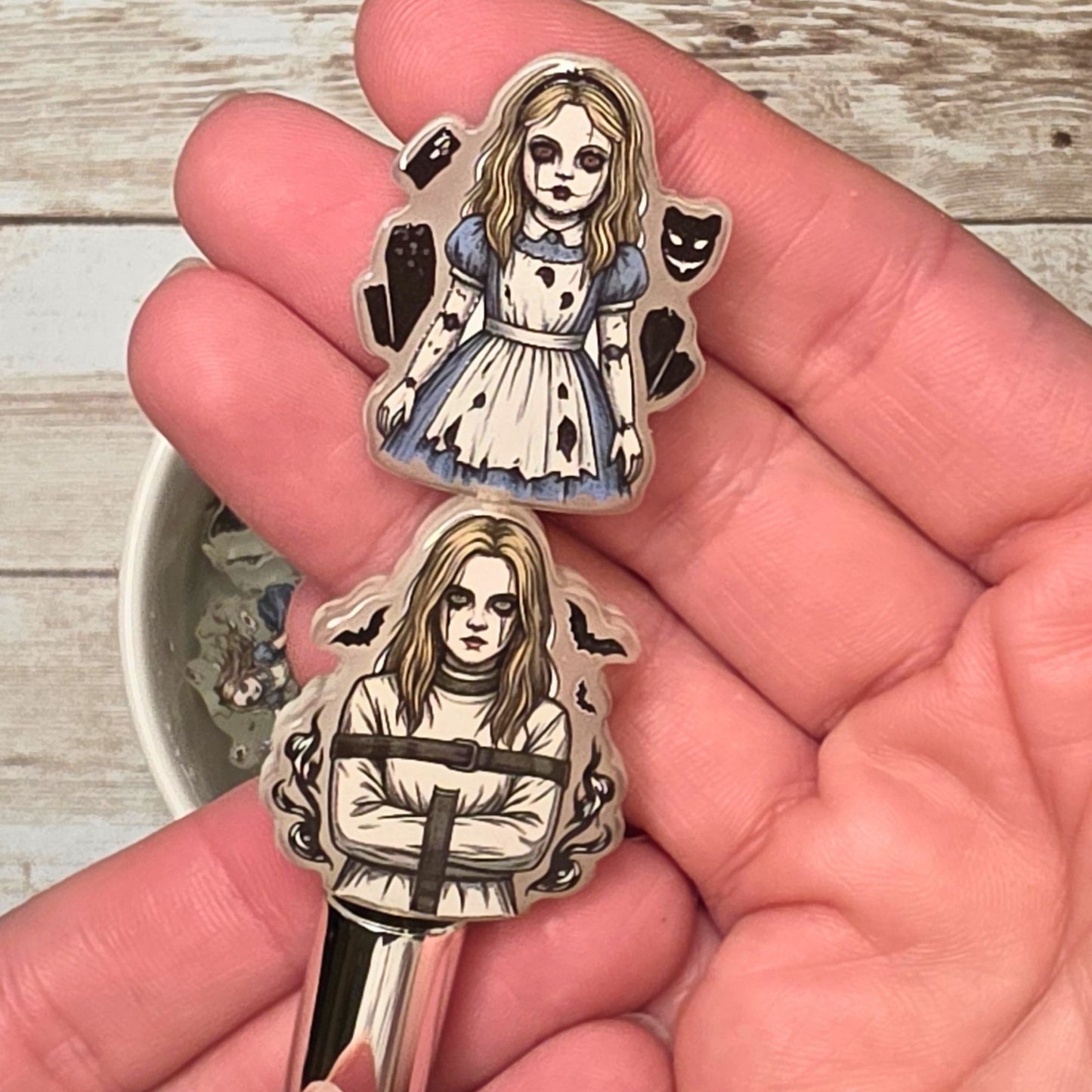 Glow in the Dark Alice in Wonderland Halloween Focal Bead | Spooky Alice Acrylic Bead | Gothic Fairy Tale DIY Jewelry & Craft Supply