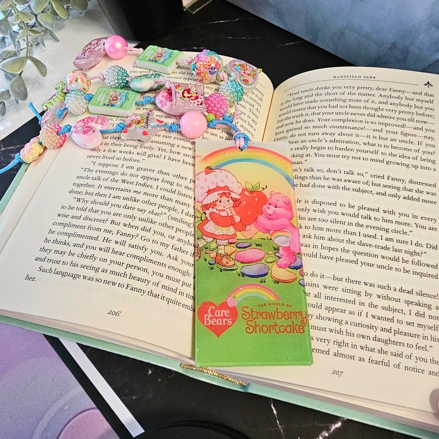 Strawberry Shortcake Beaded Bookmark | Kawaii Pink Book Accessory | Strawberry Book Lover Gift | Cute Handmade Bookmark
