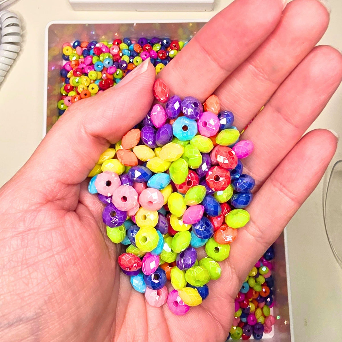 8mm Neon Faceted Spacer Beads – 40g Mixed Color Beads, Bright Rainbow Beads for Jewelry Making, Beaded Pens, Bracelets, Phone Charms & DIY Crafts