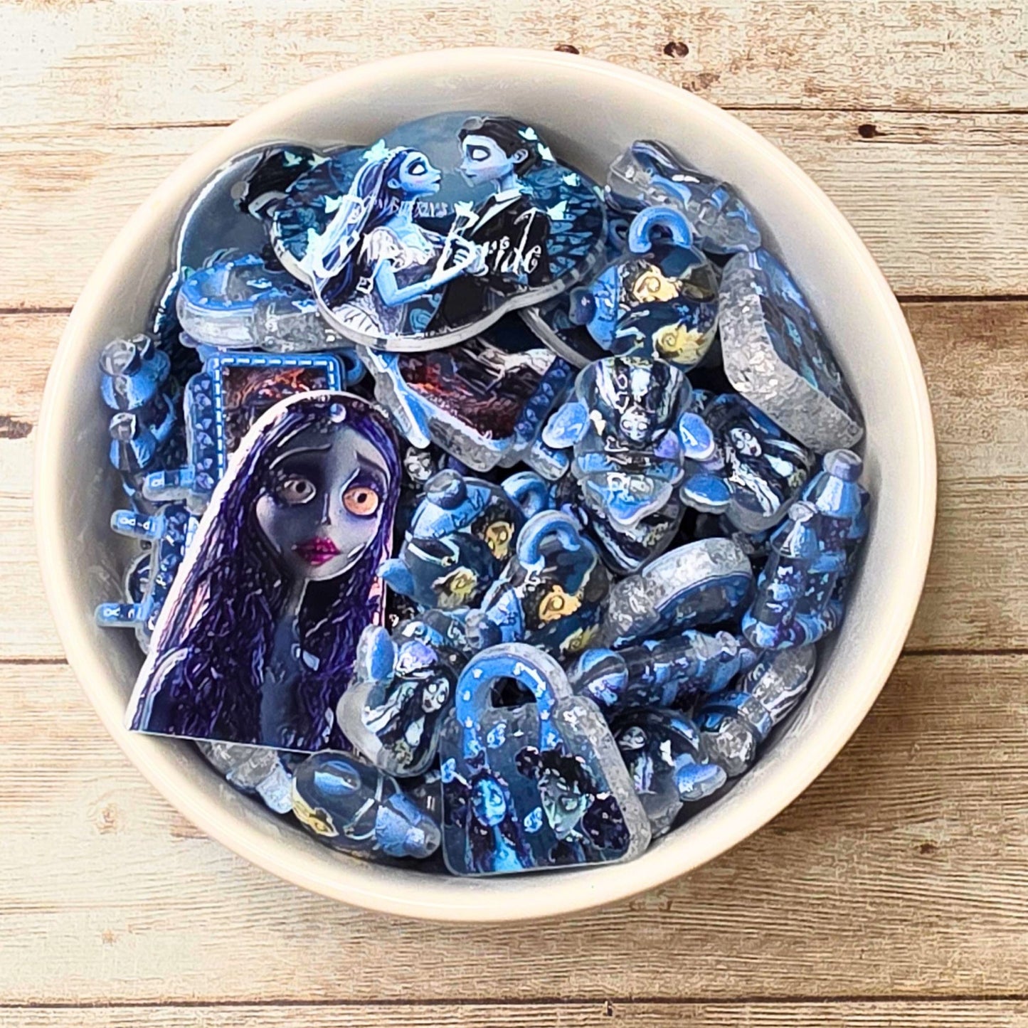Dead Bride Beads Set of 10 – Gothic Halloween Focal Beads, Blue Bride & Groom Mixed Beads, Spooky Craft Beads for Pens & Jewelry