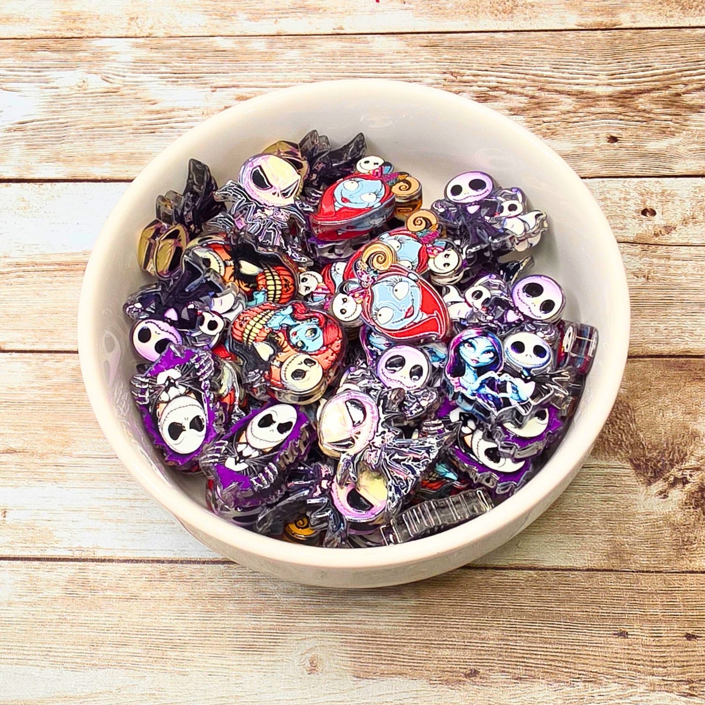 Set of 5 Jack & Sally Halloween Acrylic Focal Beads – Spooky Gothic Beads for Pens, Keychains & Crafts