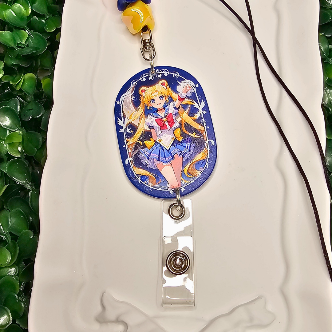 Sailor Moon Inspired Beaded Lanyard, Anime Badge Holder, Kawaii ID Badge Lanyard, Magical Girl Keychain, Handmade Office Accessory, Anime Fan Gift