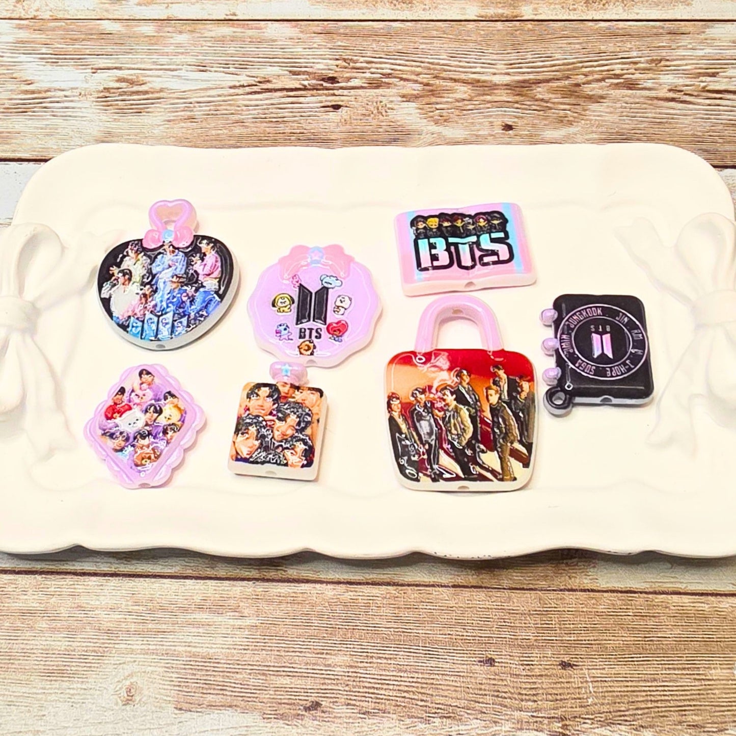 BTS Beads Set of 10 – K-Pop Acrylic Focal Beads, BTS Inspired Craft Beads, Kpop Jewelry Making Supplies, Pen & Keychain Beads
