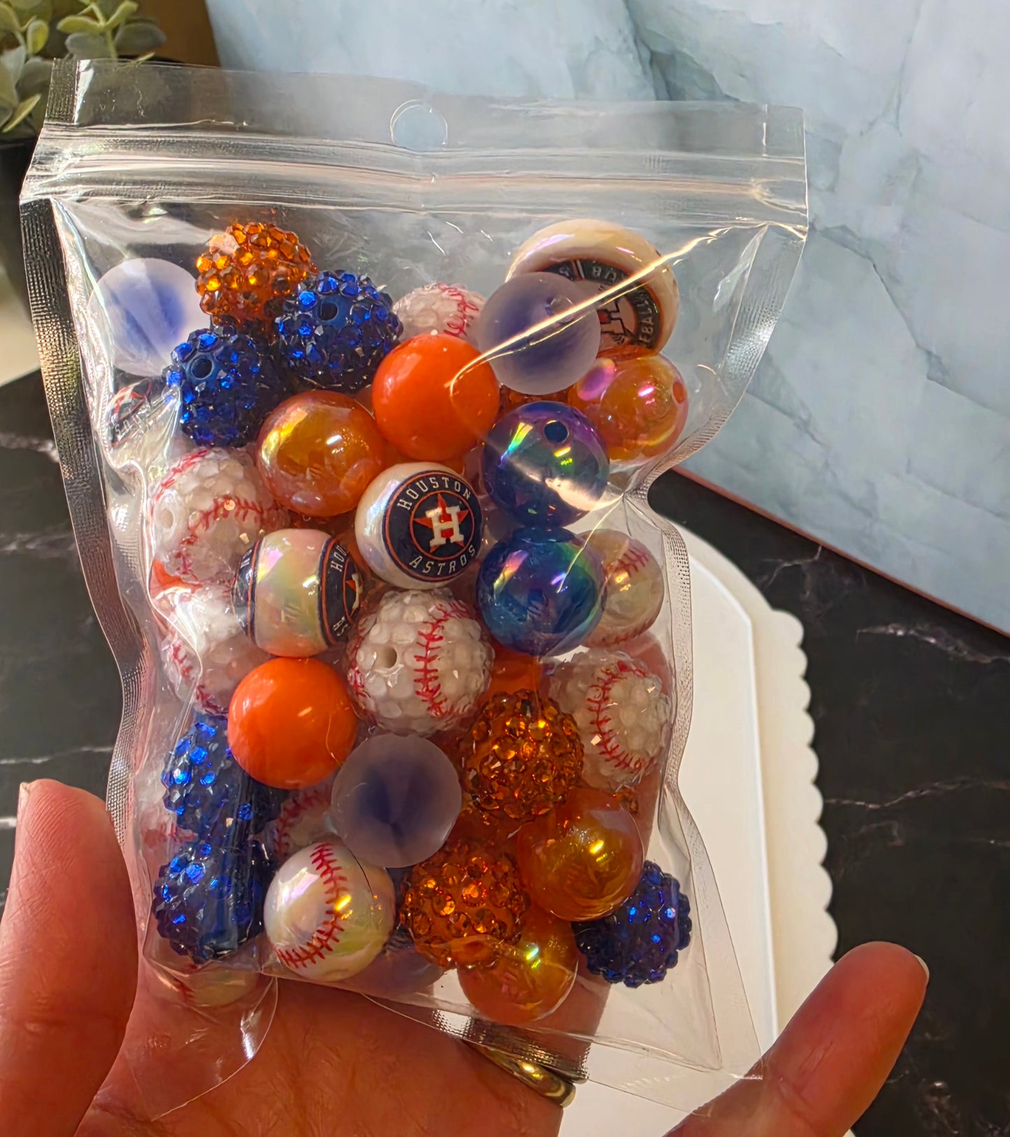 Houston Baseball Bead Scoop – 50–60 Mixed Beads 🧡💙