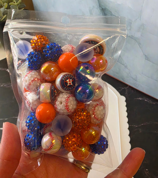 Houston Baseball Bead Scoop – 50–60 Mixed Beads 🧡💙