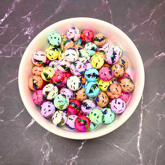Colorful Halloween Bat Beads – 16mm Round Spooky Acrylic Beads – Mixed Bat Beads for Pens, Keychains & Halloween Crafts – Set of 10