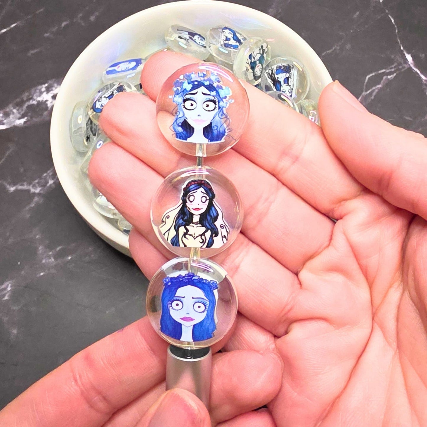 Dead Bride Coin Beads – Set of 10 | Gothic Halloween Acrylic Beads | Emily & Victor Inspired Beads | Spooky Jewelry Craft Supplies