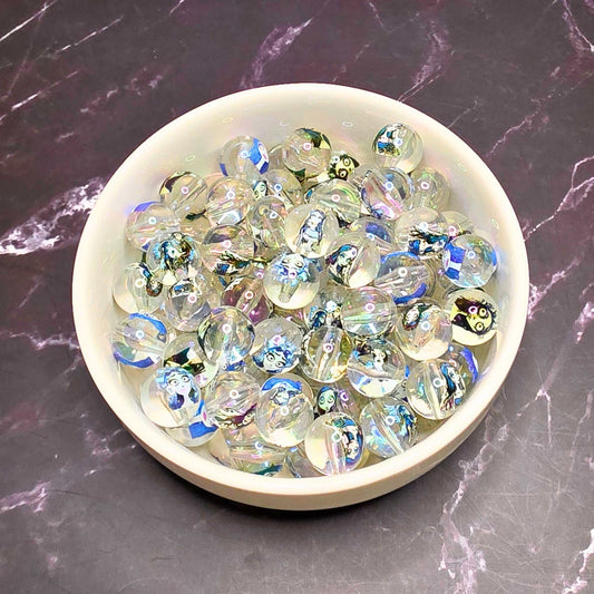 Corpse Bride Beads 16mm – Set of 10 | Transparent Round Acrylic Beads | Gothic Halloween Beads | Spooky Character Craft Supplies