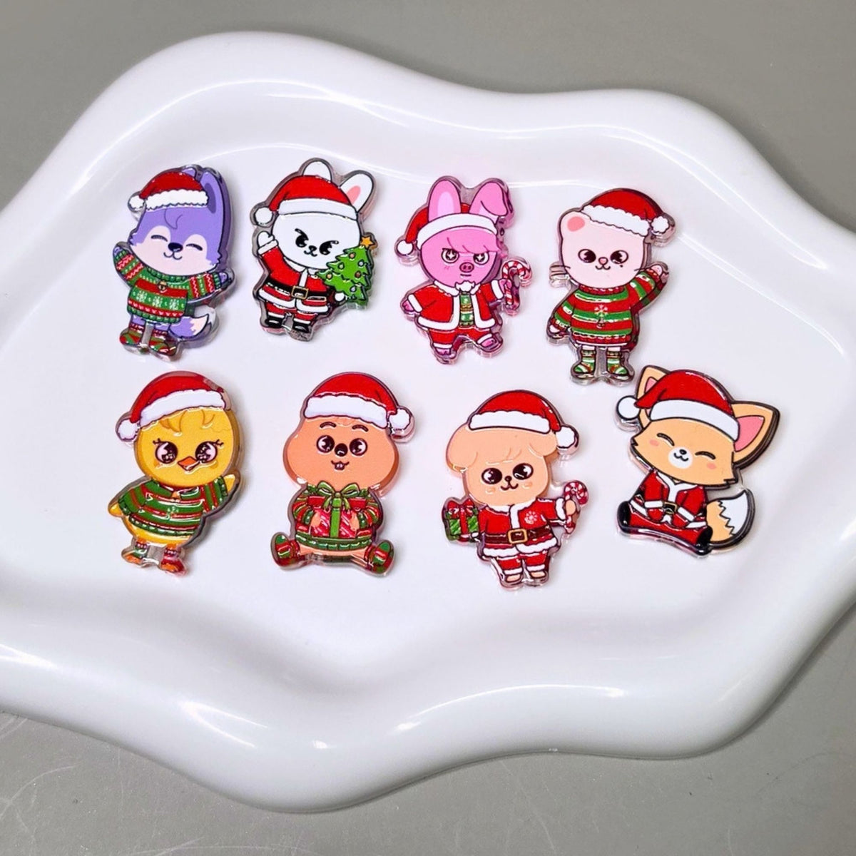 SKZOO Christmas Acrylic Focal Beads – Set of 8 Holiday Character Beads – Kpop Inspired Christmas Beads for Pens, Keychains & Crafts