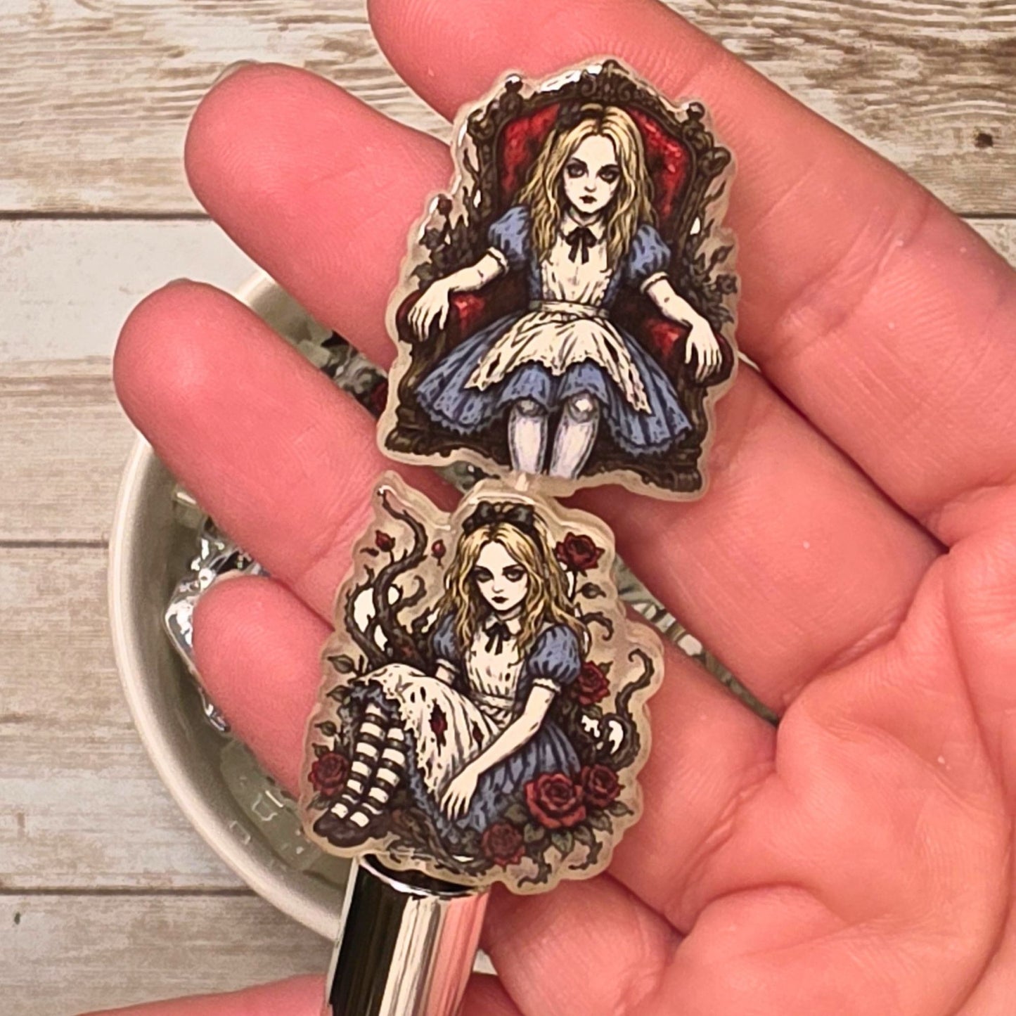 Glow in the Dark Alice in Wonderland Halloween Focal Bead | Spooky Alice Acrylic Bead | Gothic Fairy Tale DIY Jewelry & Craft Supply