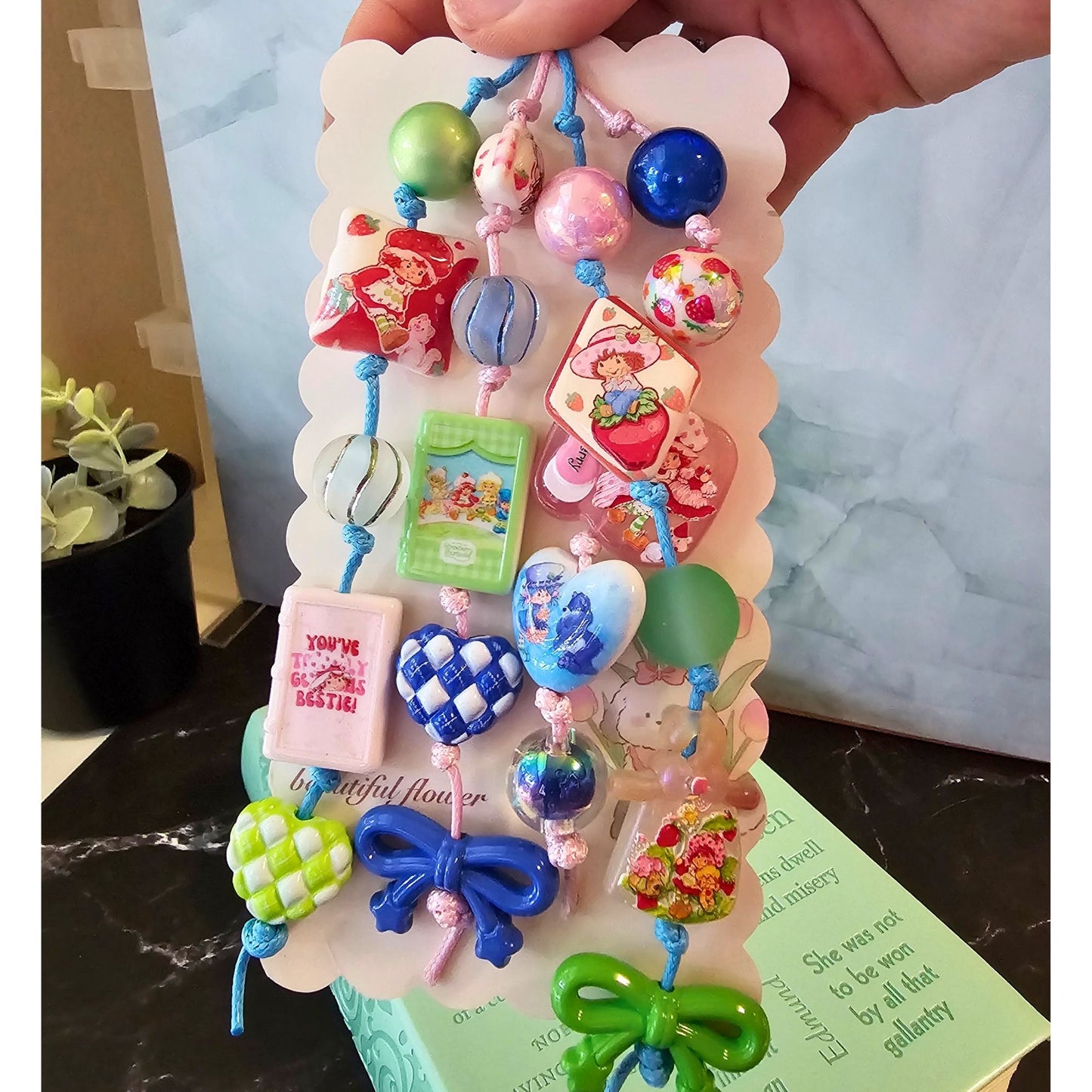 Strawberry Shortcake Beaded Bookmark | Whimsical Strawberry Bookmark | Retro Kawaii Book Accessory | Book Lover Gift | Reader Gift