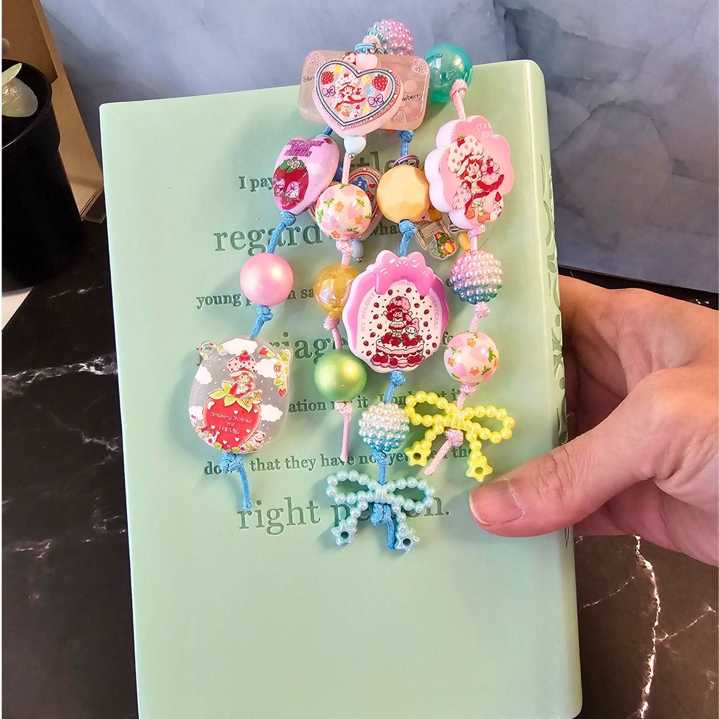 Strawberry Shortcake Beaded Bookmark | Pastel Rainbow Bookmark | Retro Kawaii Book Accessory | Cute Book Lover Gift | Reader Gift