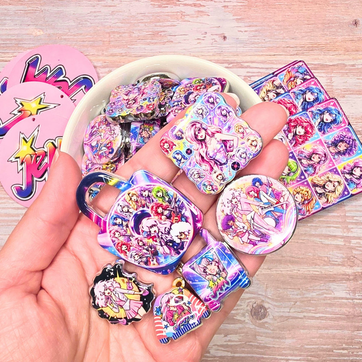 Jem and the Holograms Mixed Beads Set of 10 | Retro 80s Cartoon Beads | DIY Beaded Pens, Keychains, Bag Charms & Jewelry Making