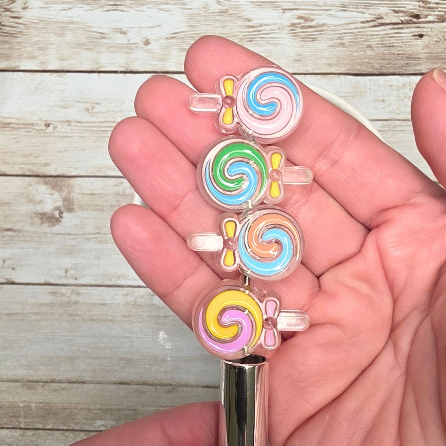 10pc Acrylic Lollipop Beads – Colorful Candy Swirl Beads, Kawaii Sweet Treat Beads, Pastel Candy Charms for Pens, Keychains & Jewelry Making