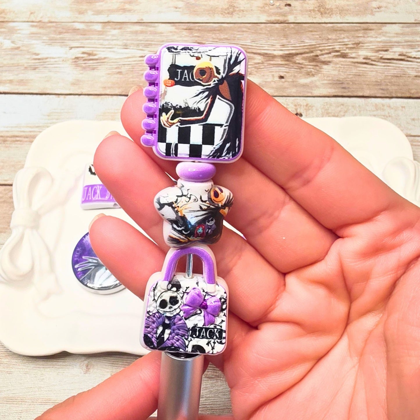 Purple Jack Skellington Beads Set of 10 – Nightmare Before Christmas Focal Beads, Halloween Acrylic Beads, Spooky Craft & Pen Supplies
