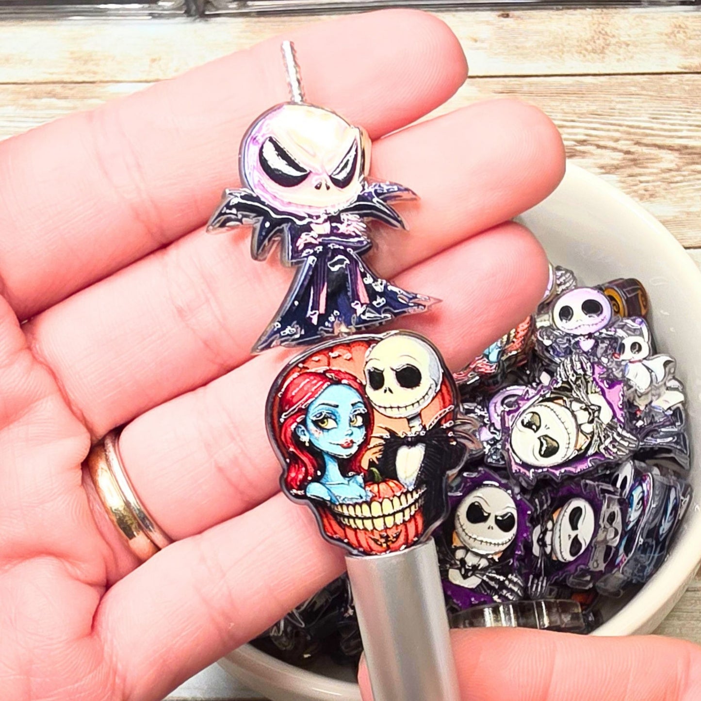 Set of 5 Jack & Sally Halloween Acrylic Focal Beads – Spooky Gothic Beads for Pens, Keychains & Crafts