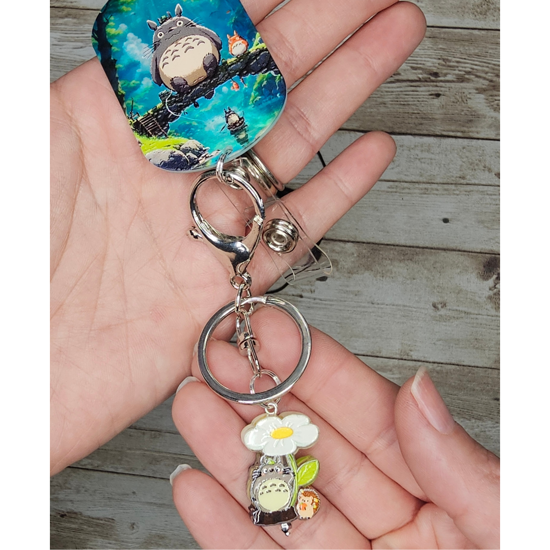 Totoro Inspired Beaded Lanyard, Anime Badge Holder, Kawaii ID Badge Lanyard, Forest Spirit Keychain, Handmade Office Accessory, Studio Ghibli Inspired Gift