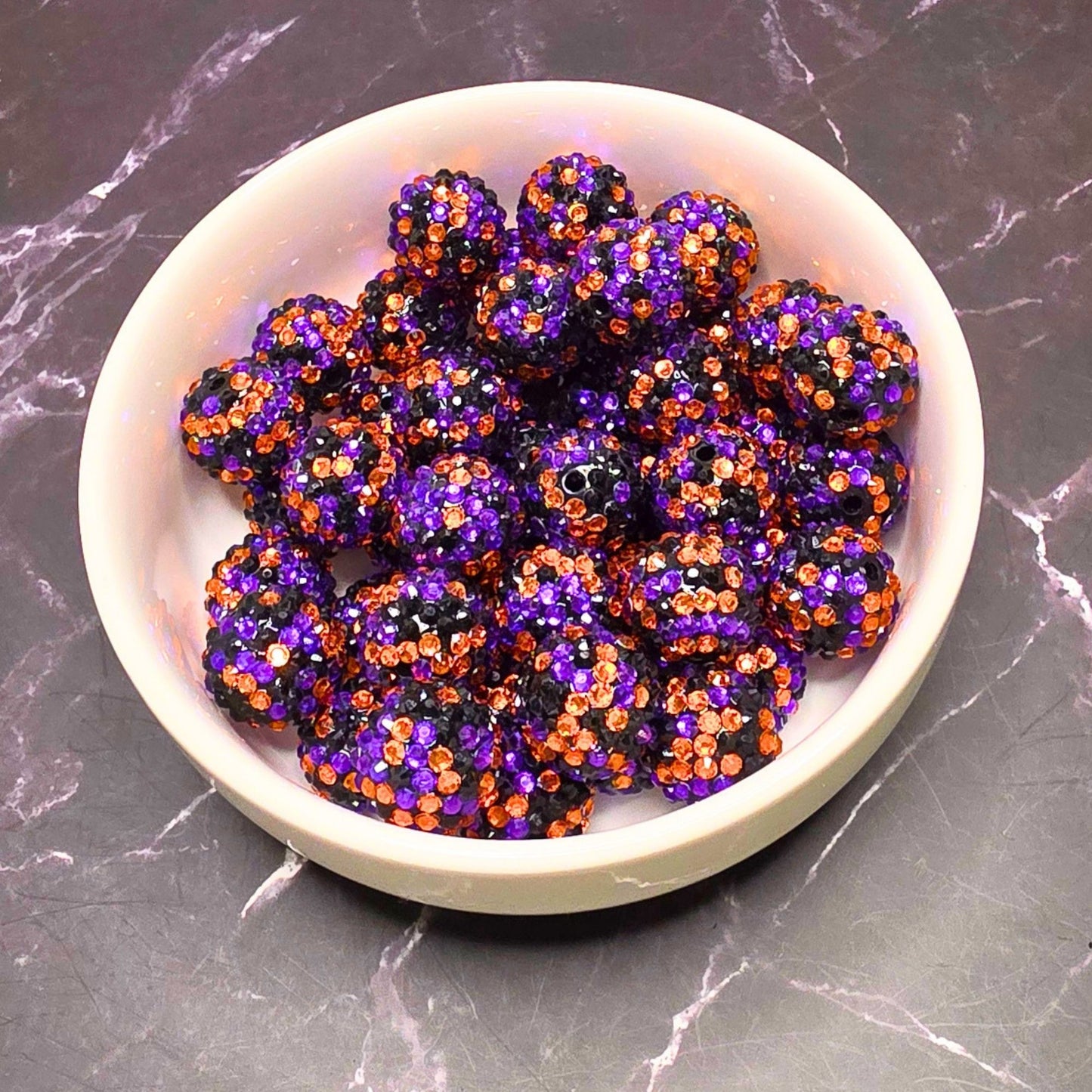 20mm Halloween Rhinestone Beads – Orange Purple & Black Bling Beads – Sparkly Halloween Beads for Pens & Crafts – Set of 5