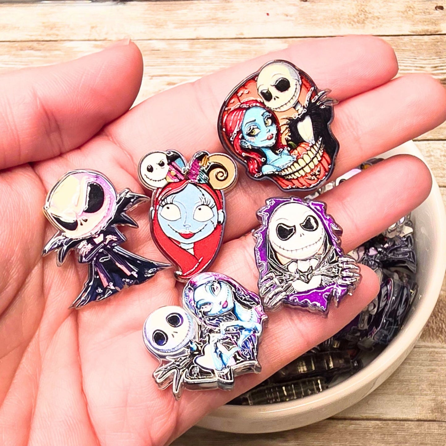 Set of 5 Jack & Sally Halloween Acrylic Focal Beads – Spooky Gothic Beads for Pens, Keychains & Crafts