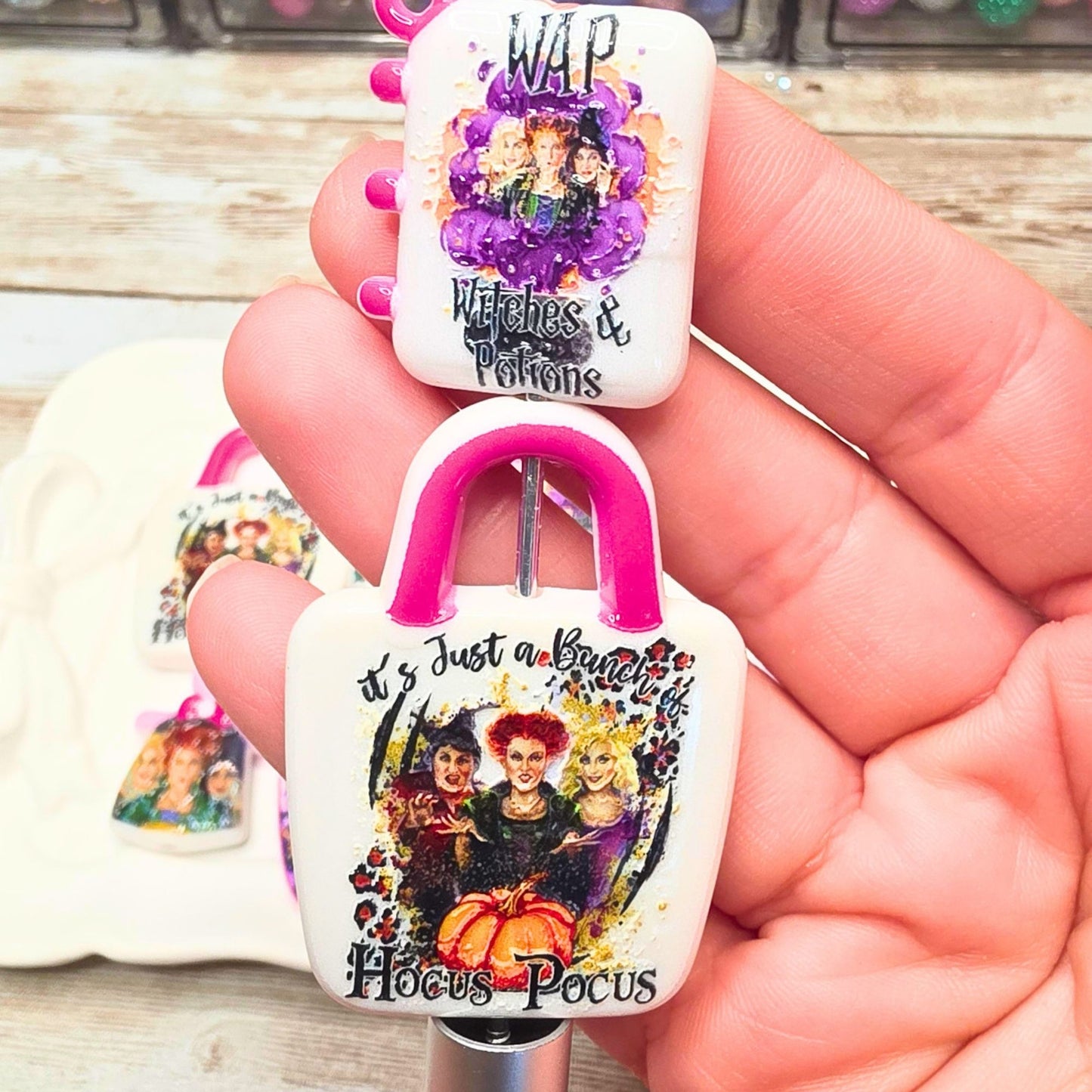 Hocus Pocus Mixed Halloween Beads – Set of 10 | Sanderson Sisters Focal Beads | Witchy Halloween Beads for Pens, Keychains & Crafts