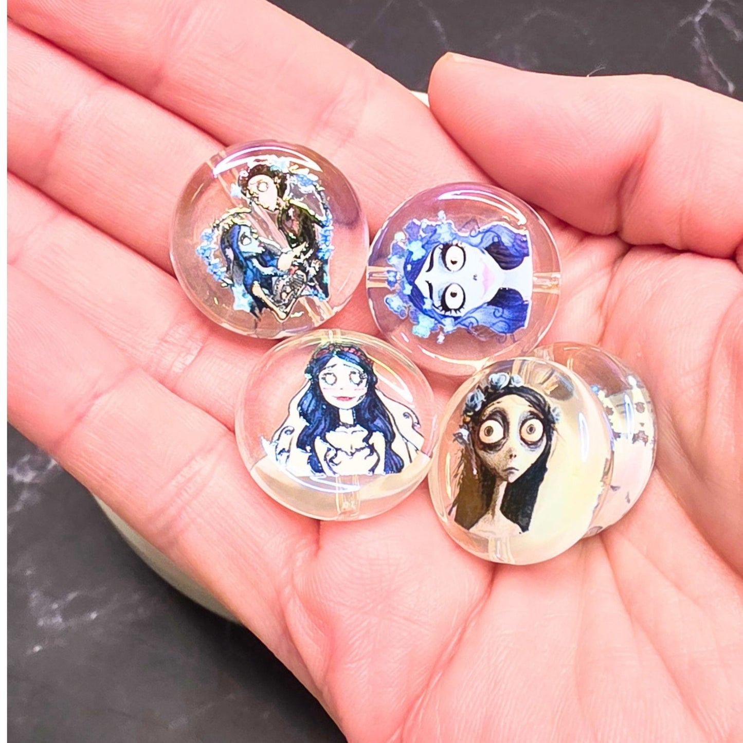 Dead Bride Coin Beads – Set of 10 | Gothic Halloween Acrylic Beads | Emily & Victor Inspired Beads | Spooky Jewelry Craft Supplies