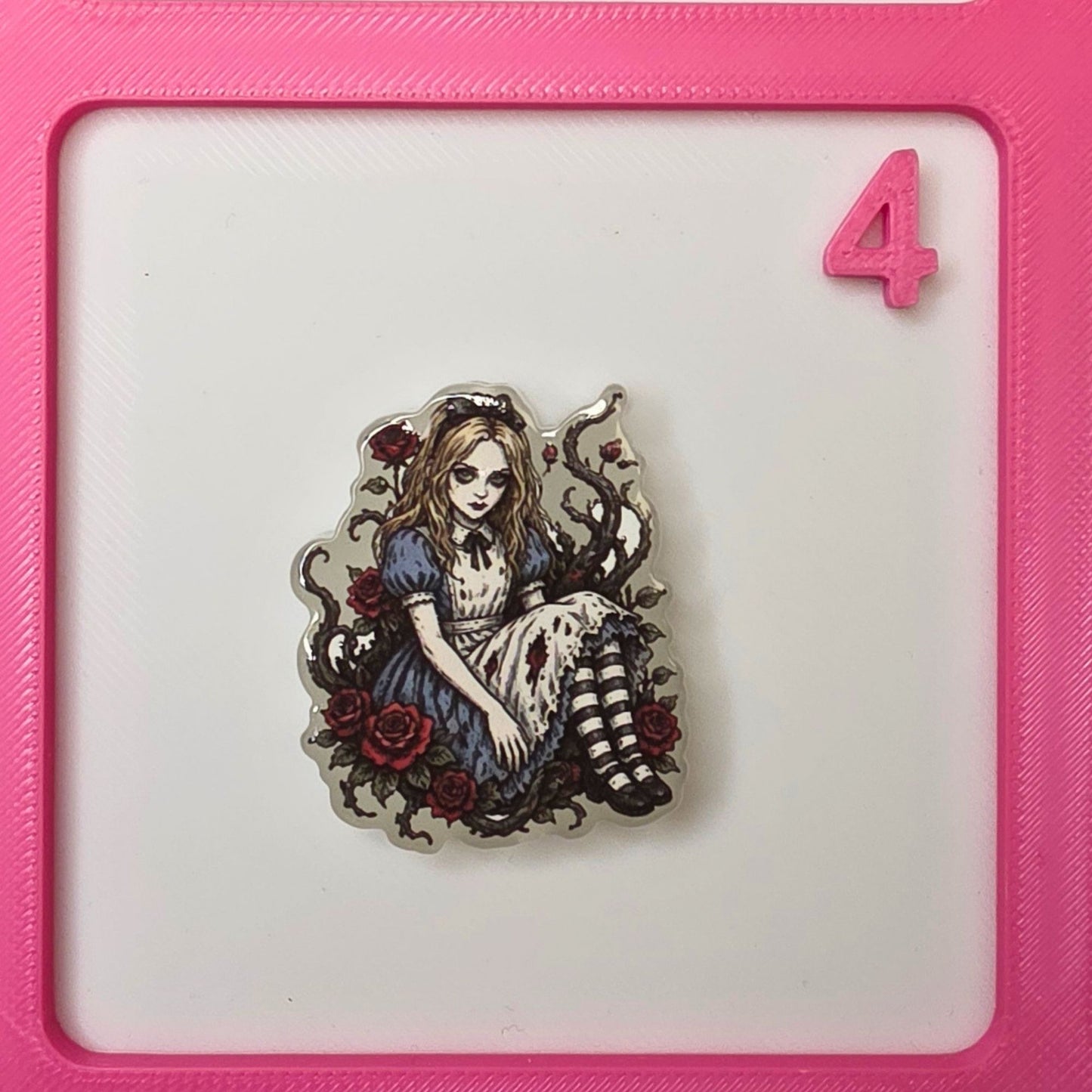 Glow in the Dark Alice in Wonderland Halloween Focal Bead | Spooky Alice Acrylic Bead | Gothic Fairy Tale DIY Jewelry & Craft Supply