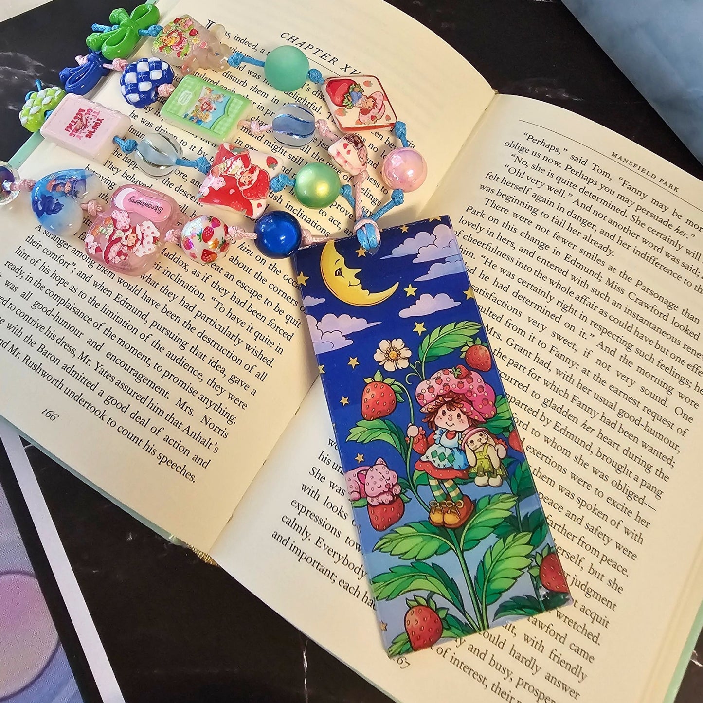 Strawberry Shortcake Beaded Bookmark | Whimsical Strawberry Bookmark | Retro Kawaii Book Accessory | Book Lover Gift | Reader Gift