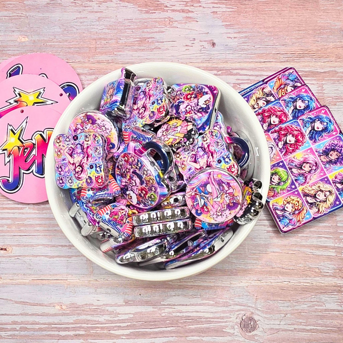 Jem and the Holograms Mixed Beads Set of 10 | Retro 80s Cartoon Beads | DIY Beaded Pens, Keychains, Bag Charms & Jewelry Making